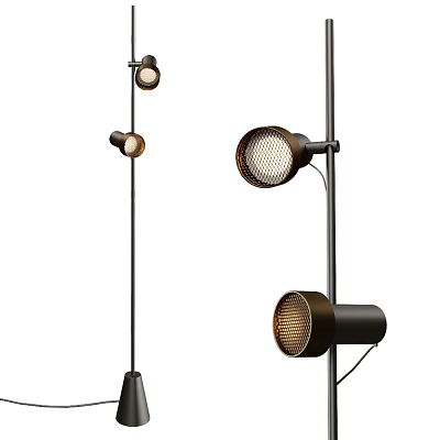 Modern Floor Lamps With Black Metal Pole And Round Shades 3d model