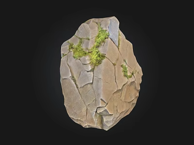Natural Stone Wood Decor With Green Moss And Textured Surface 3d model