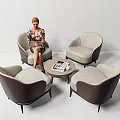 Modern Leisure Sofa Set with Four Armchairs and Round Coffee Table 3d model