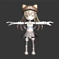 3D Anime Girl Character With Cat Ear Hat Yellow Eyes Brown Hair And Plaid Skirt