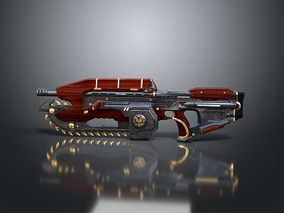 Futuristic Sci Fi Gun With Red Gold Accents And Decorative Mechanical Details 3d model