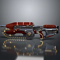 Futuristic Sci Fi Gun With Red Gold Accents And Decorative Mechanical Details
