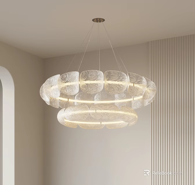 Modern Circular Multi layered Transparent Chandelier with Soft Lighting Illuminated in Minimalist Interior 3d model 