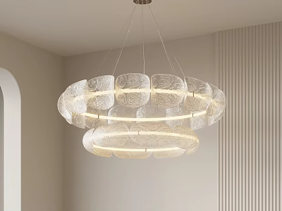 Modern Circular Multi layered Transparent Chandelier with Soft Lighting Illuminated in Minimalist Interior 3d model