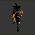 Muscular Shirtless Game Movie Character Running With Straw Hat Backpack And Weapon In Hand