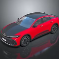 Red and Black Modern Car with Streamlined Body Black Roof and Alloy Wheels