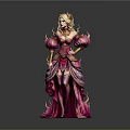 Elegant Woman In Ornate Pink Dress With Puffy Sleeves And Golden Headdress
