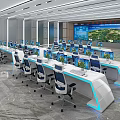 Modern Monitoring Room Interior With Workstations Computers Green Plants And Large Screens