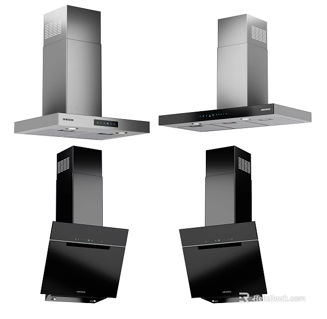 Kitchen Appliances Various Range Hoods in Stainless Steel and Black Styles 3d model 