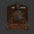Rusty Vintage Steam Train With Flatbed Car And Metal Structure 3d model