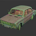 Vintage Beige Car With Worn Exterior Scratches Stains And Old Tires