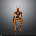 Orange Mechanical Robot Character With Antenna Standing On Gray Background Mechanical Design 3d model