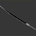 Sharp Long Knife Weapon With Black Blade And Silver Striped Handle On Reflective Surface 3d model