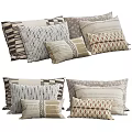 Decorative Throw Pillows With Geometric Striped And Circular Patterns In Neutral Tones
