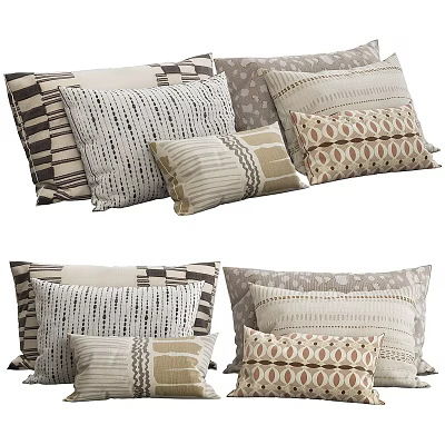 Decorative Throw Pillows With Geometric Striped And Circular Patterns In Neutral Tones 3d model