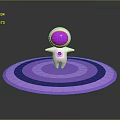 3D Game Movie Character With White Body Purple Helmet Standing On Purple Blue Concentric Circle Platform