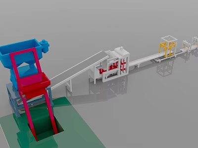 Industrial Equipment System With Blue Red Hoppers White Processor Yellow Frame And Conveyor Belt 3d model