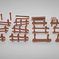 Brown Wooden Garden Railings With Various Designs And Decorative Styles 3d model