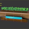 Green Leafy Plants In Modern Brown Planter With Blue Glowing Base