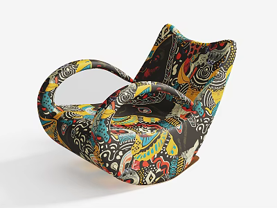 Colorful Patterned Accent Chair With Unique Curved Armrest And Artistic Vibrant Design 3d model