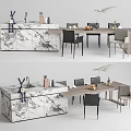 Modern Dining Table Set With Marble Countertop Chairs And Decorative Plants 3d model