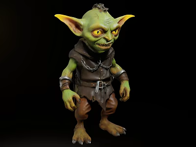 Fantasy Game Movie Character With Green Skin Large Ears And Tattered Clothes 3d model