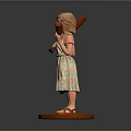 Female Figurine Holding Baseball Bat And Drumstick In Floral Dress With Sandals On Red Base