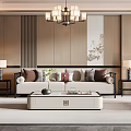 Elegant Modern Living Room Interior With Sofa Coffee Table Chandelier Decorative Painting And Bookshelf