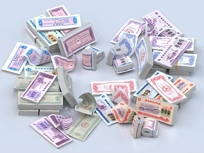 Colorful Toy Money Bills Scattered and Stacked as Decorative Household Items 3d model