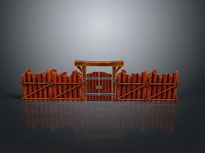 Rustic Wooden Fence With Central Gate And Decorative Beam Design 3d model
