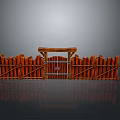Rustic Wooden Fence With Central Gate And Decorative Beam Design 3d model