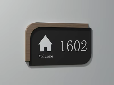 House Number Sign with Wooden Frame House Icon Welcome Text and Number 1602 3d model