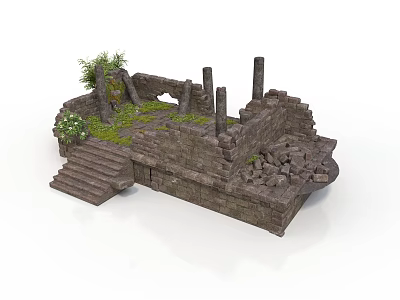 Modern Outdoor Stone Garden With Steps Columns And Mossy Plants 3d model