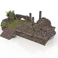 Modern Outdoor Stone Garden With Steps Columns And Mossy Plants