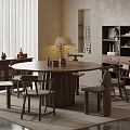 Round Wooden Dining Table Set with Matching Chairs and Storage Cabinet in Cozy Living Interior