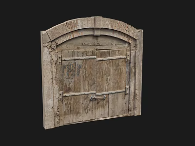 Vintage Wooden Entrance Gate With Arched Top And Rustic Hinges Design 3d model