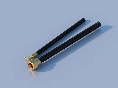 Two Sleek Black Long Rods With Gold Metal Connectors On Blue Surface 3d model