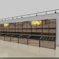 Wooden Fruit Display Shelves With Multiple Layers And Spotlights Holding Various Fruits