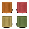 Cylindrical Sofa Stools With Vertical Stripes Dark Base And Colorful Hues Orange Red Yellow Green