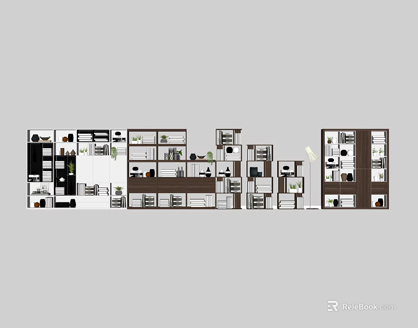Living Room Bookcase In Home Floor Plan With Modern Multi Tiered Shelves Furniture Layout 3d model 