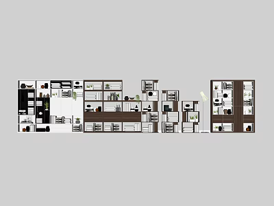Living Room Bookcase In Home Floor Plan With Modern Multi Tiered Shelves Furniture Layout 3d model