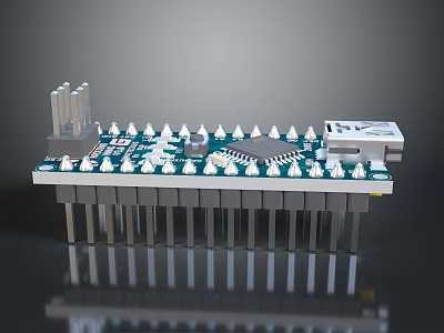 High Quality Electronic Circuit Board Featuring White Components Connector And Metal Pins 3d model