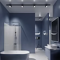 AOJIN Brand Exhibition Display With Blue Panel And Logo In Modern Space