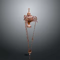 Vintage Copper Chandelier Lighting Set With Ornate Carvings And Hanging Chains
