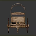 Vintage Wooden Carriage With Arched Frame And Spoked Wheels On Dark Surface