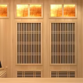 Serene Wooden Sauna Interior Design With Comfortable Benches Heater And Soft Lighting
