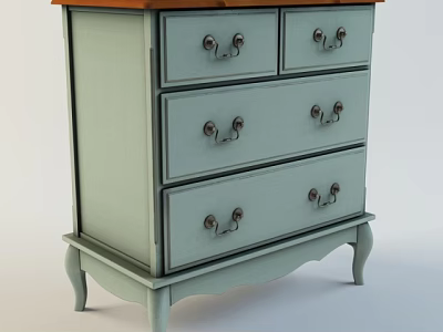 Light Blue Vintage Chest of Drawers With Metal Handles and Curved Legs 3d model