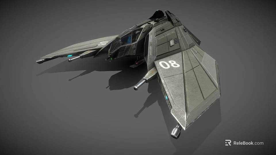 Sleek Dark Gray Inflatable Stealth Fighter Jet Model With Number 08 On Wings 3d model 