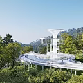 Scenic Park Landscape with White Modern Observation Deck Winding Walkway Green Trees and Colorful Foliage