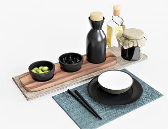 modern tableware food olive pickled melon condiment chopsticks meal mat plate 3d model